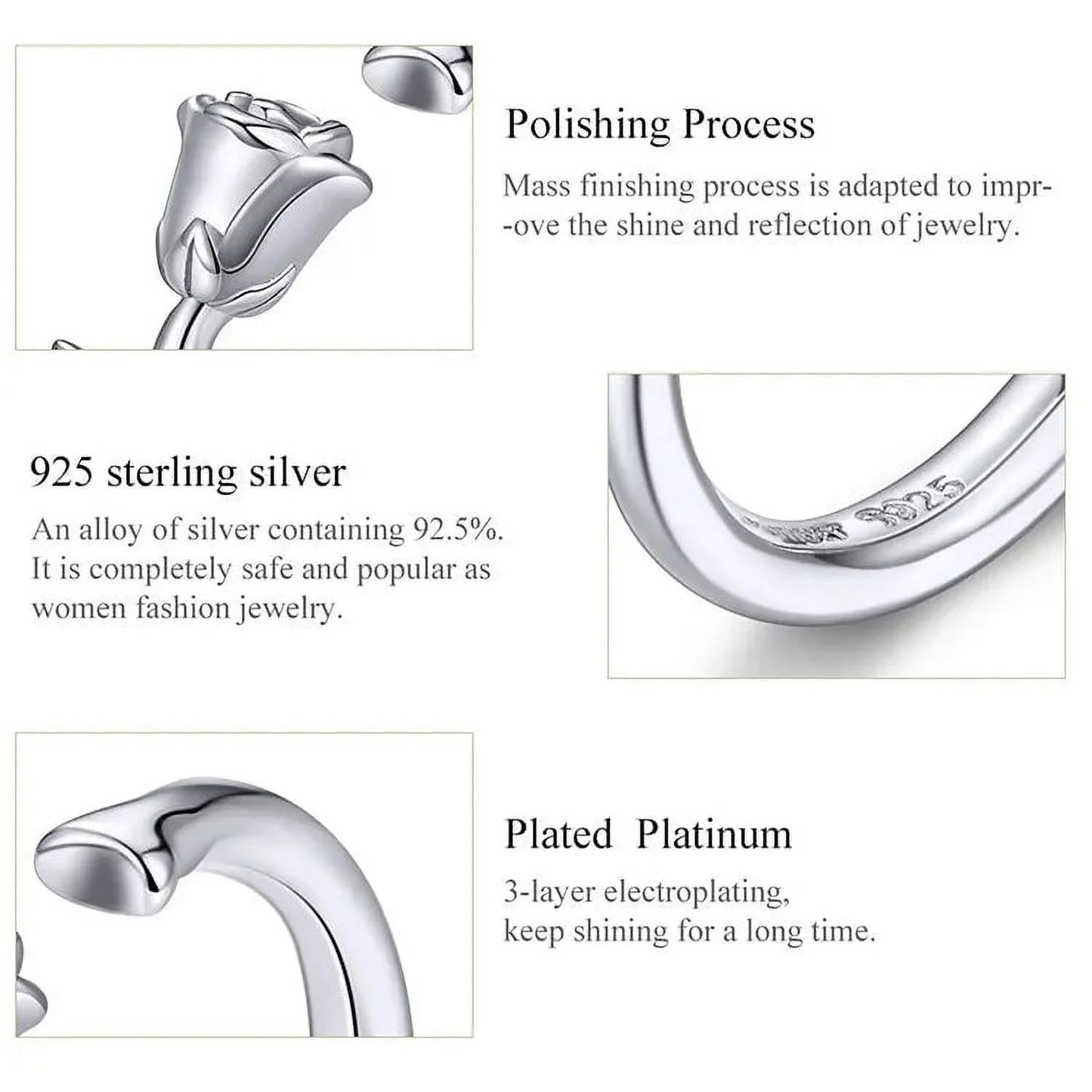 925 Sterling Silver Open Adjustable Rings for Women & Girls. Wedding, Engagement, Anniversary or Gift Rings