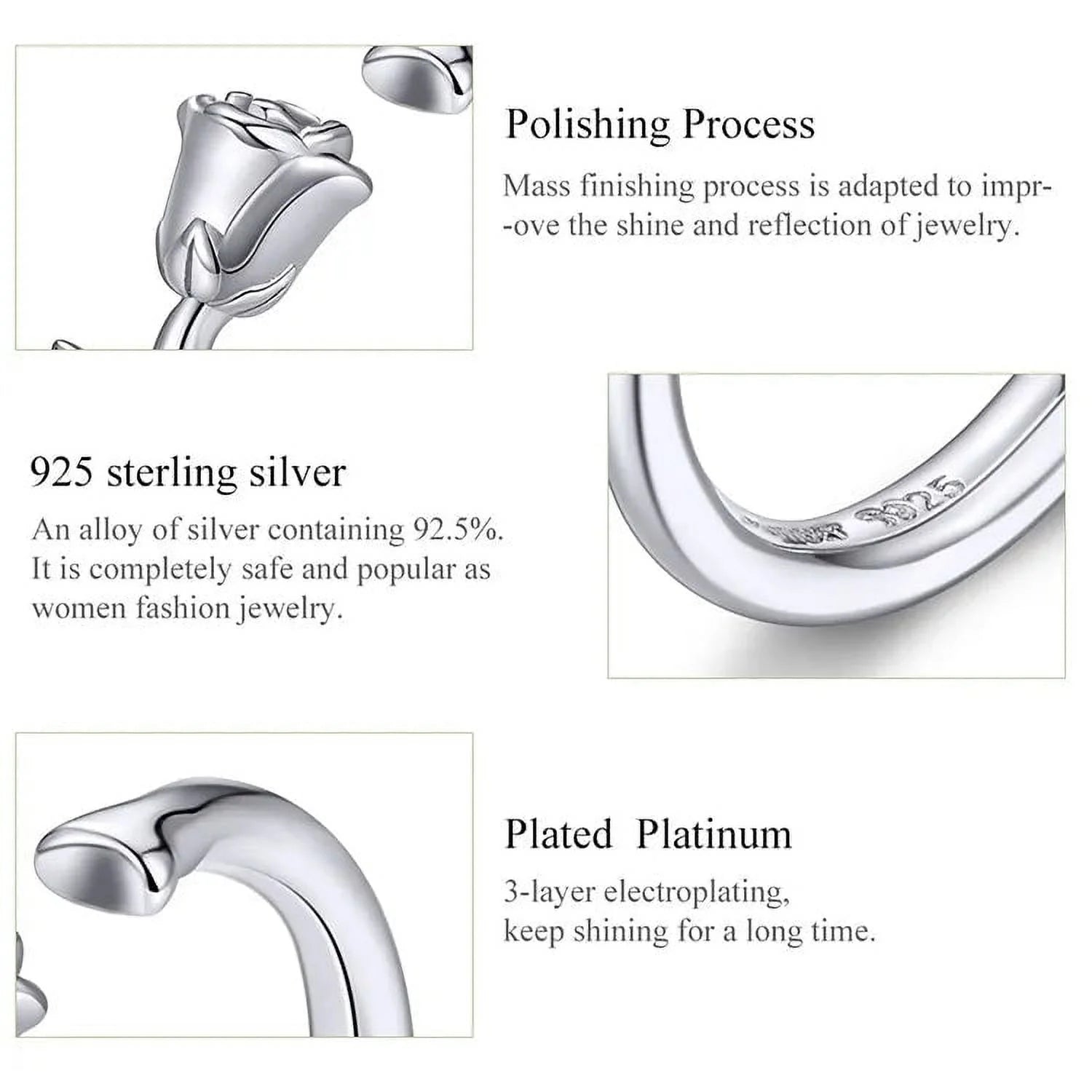 925 Sterling Silver Open Adjustable Rings for Women & Girls. Wedding, Engagement, Anniversary or Gift Rings