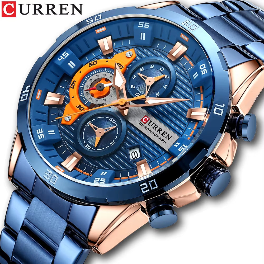 Men Watch Top Brand Luxury Sports Quartz Mens Watches Full Steel Waterproof Chronograph Wristwatch Men Relogio Masculino