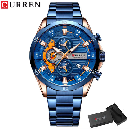 Men Watch Top Brand Luxury Sports Quartz Mens Watches Full Steel Waterproof Chronograph Wristwatch Men Relogio Masculino