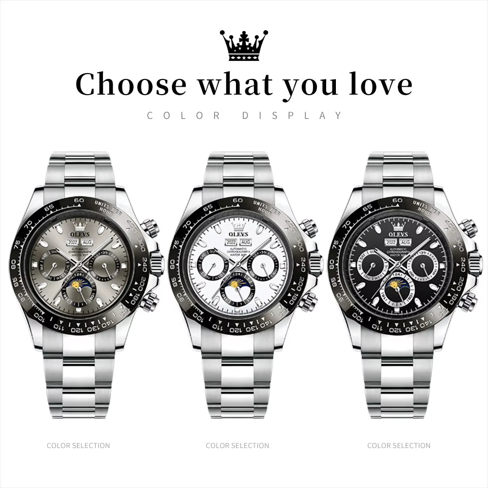 6654 Luxury Mens Watch Chronograph Automatic Mechanical Wristwatch Waterproof Luminous Top Brand Watch for Man Date Sport