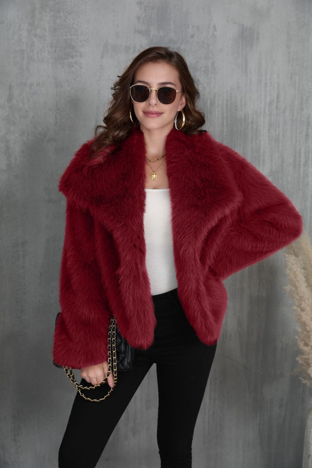 Winter Plush Coat Fashion Warm Thicken Fluffy Lapel Jacket Outwear Casual Long Sleeve Tops Womens Clothing