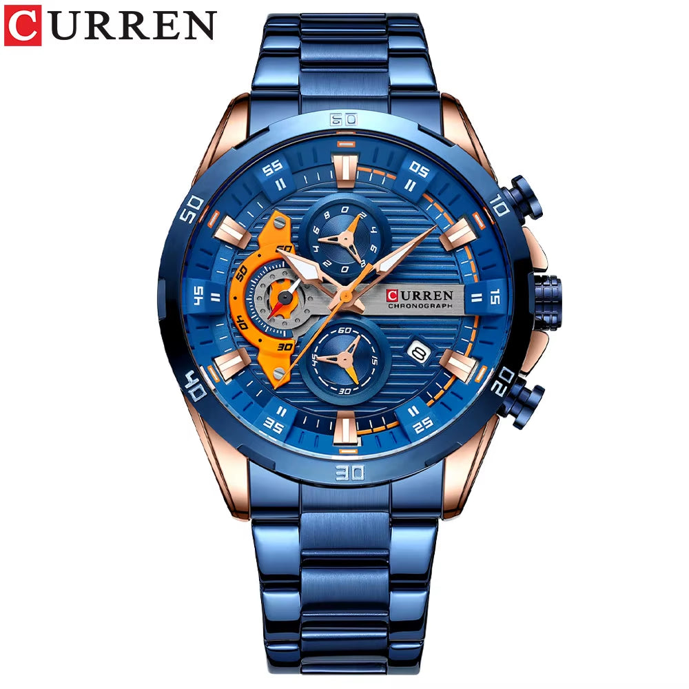 Men Watch Top Brand Luxury Sports Quartz Mens Watches Full Steel Waterproof Chronograph Wristwatch Men Relogio Masculino