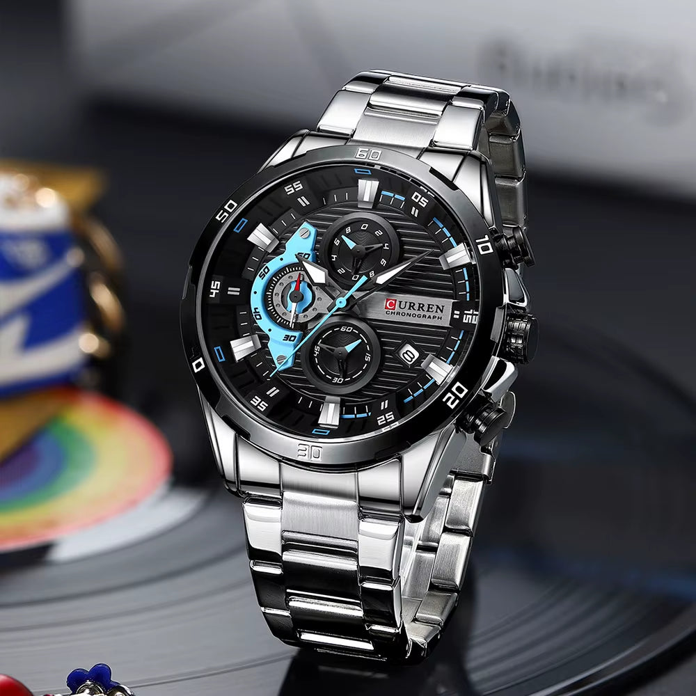 Men Watch Top Brand Luxury Sports Quartz Mens Watches Full Steel Waterproof Chronograph Wristwatch Men Relogio Masculino