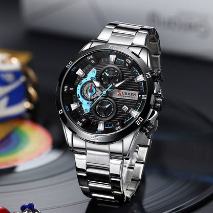 Men Watch Top Brand Luxury Sports Quartz Mens Watches Full Steel Waterproof Chronograph Wristwatch Men Relogio Masculino