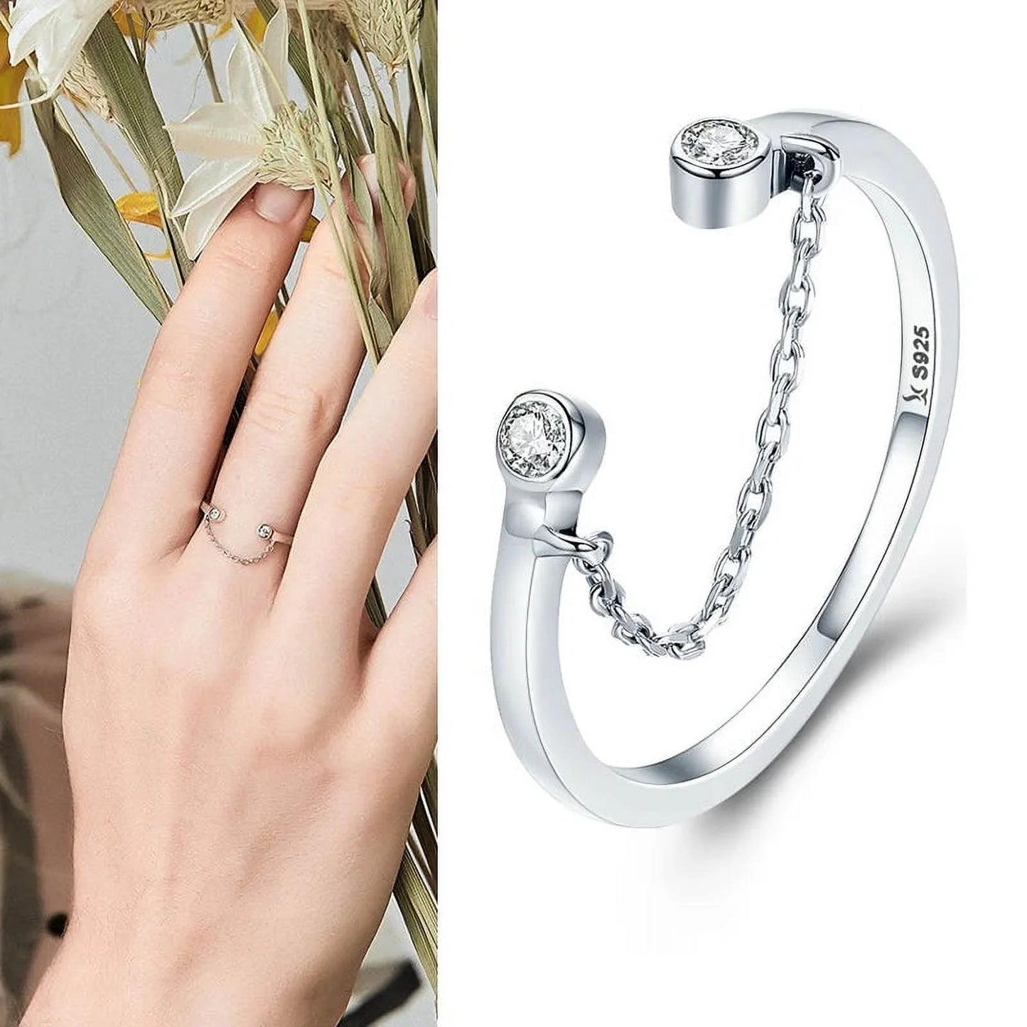 925 Sterling Silver Open Adjustable Rings for Women & Girls. Wedding, Engagement, Anniversary or Gift Rings