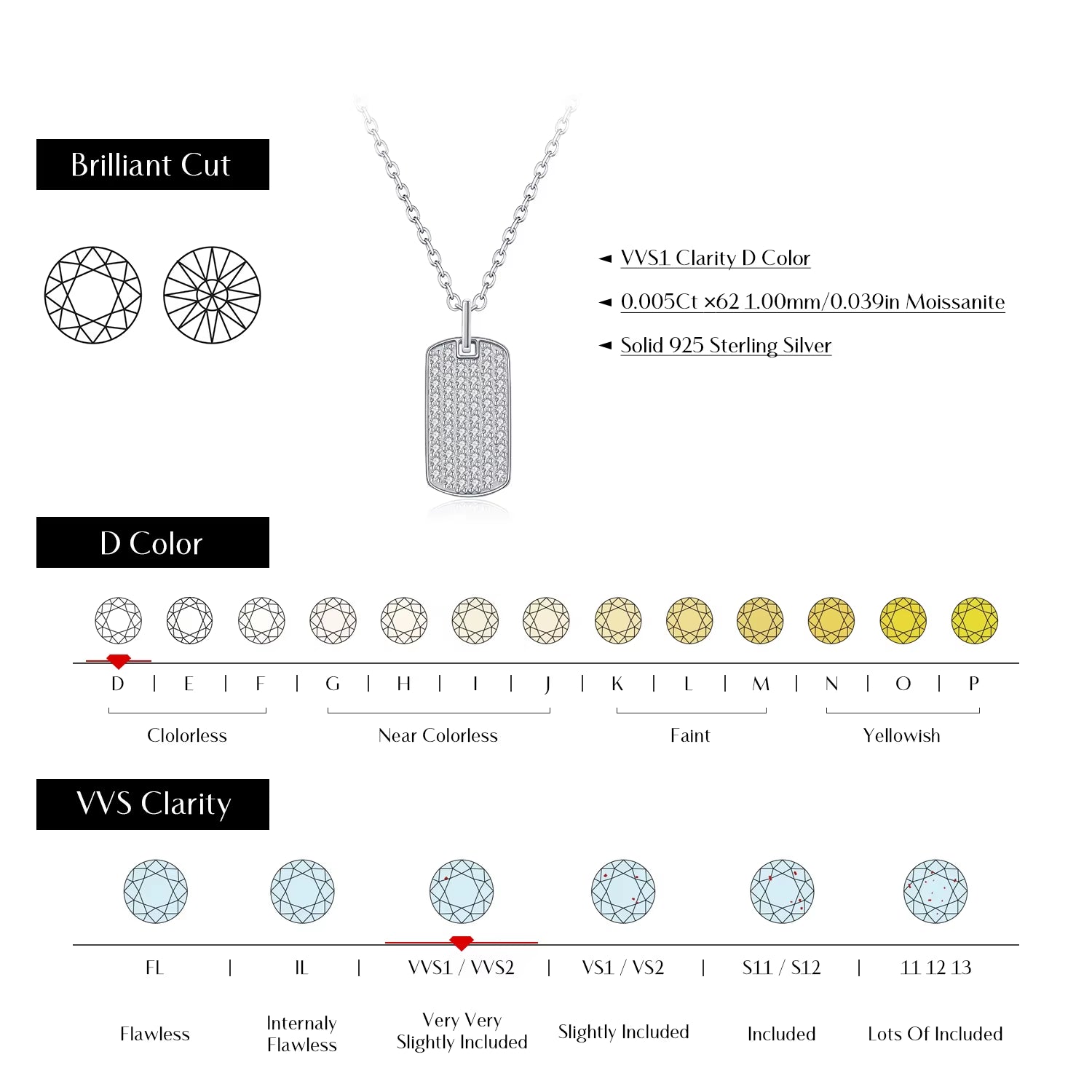 D Color Moissanite Rectangle Brand Necklace 925 Sterling Silver Trendy Stackable Pendant Necklaces for Women Fine Jewelry