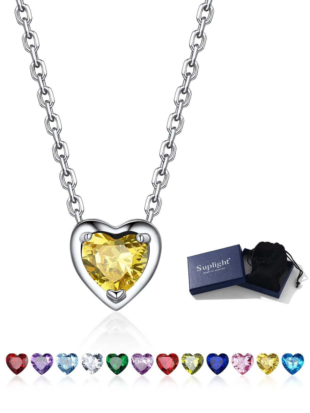 Silver Necklace 925 Sterling Silver Birthstone Love Heart Necklace Gifts for Women