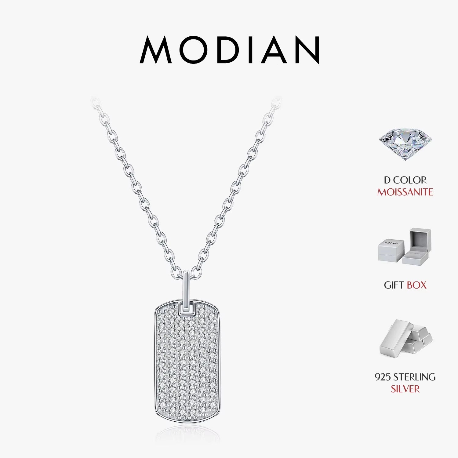 D Color Moissanite Rectangle Brand Necklace 925 Sterling Silver Trendy Stackable Pendant Necklaces for Women Fine Jewelry