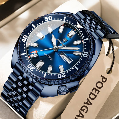 Business Men Watch Date Week Waterproof Luminous Luxury Man Wristwatch Sports Stainless Steel Men'S Quartz Watches Male