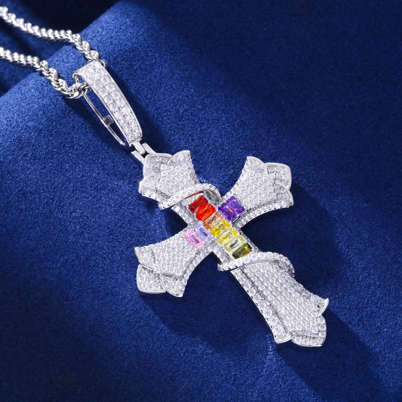 New 100% 925 Sterling Silver Iced Out Bling Color Thorns Cross D VVS1 Moissanite Pendants Necklace Hip Hop Men Women Jewelry