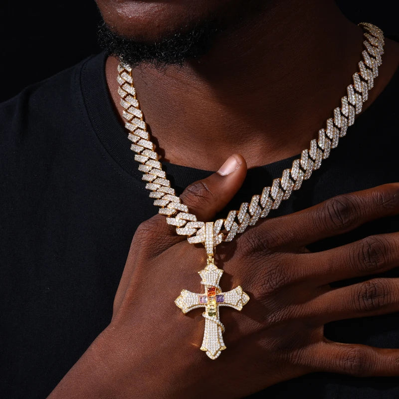 New 100% 925 Sterling Silver Iced Out Bling Color Thorns Cross D VVS1 Moissanite Pendants Necklace Hip Hop Men Women Jewelry