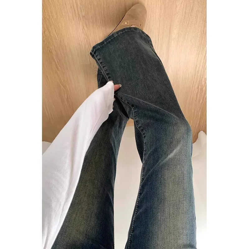 Spring 2025 Women'S Retro Micro Flared Jeans High Waist Cotton Stretch Denim Ro Ey Slimming Bootcut Pants Wear Resistant