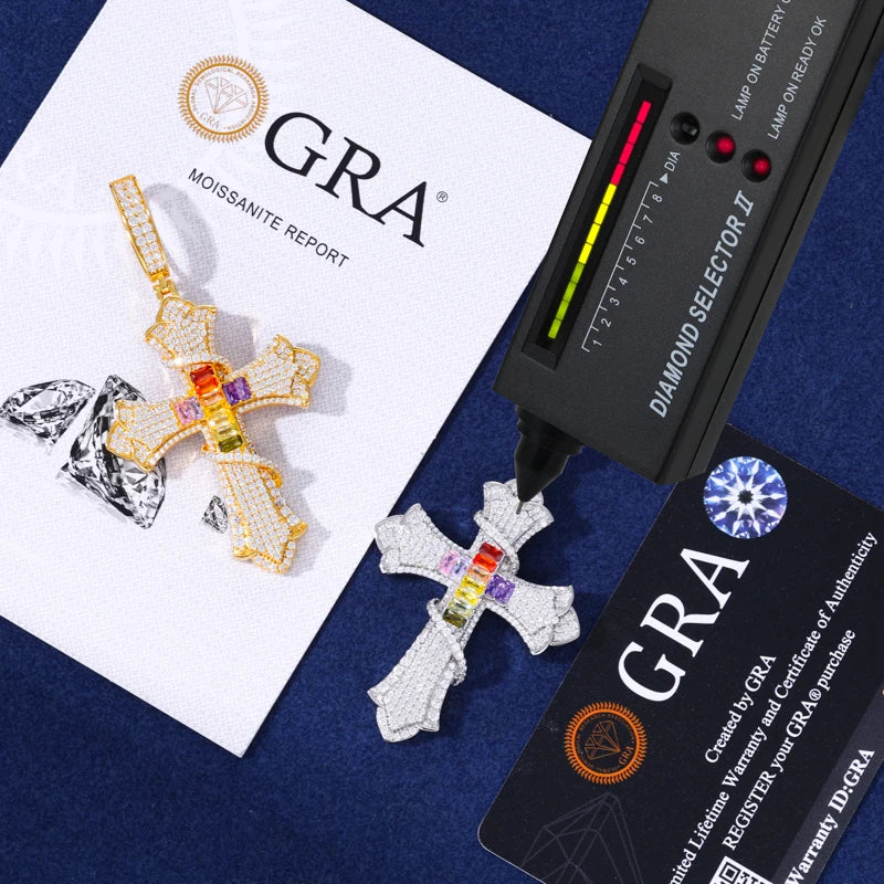 New 100% 925 Sterling Silver Iced Out Bling Color Thorns Cross D VVS1 Moissanite Pendants Necklace Hip Hop Men Women Jewelry