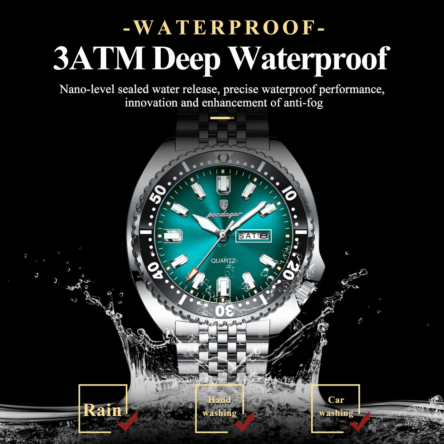 Business Men Watch Date Week Waterproof Luminous Luxury Man Wristwatch Sports Stainless Steel Men'S Quartz Watches Male