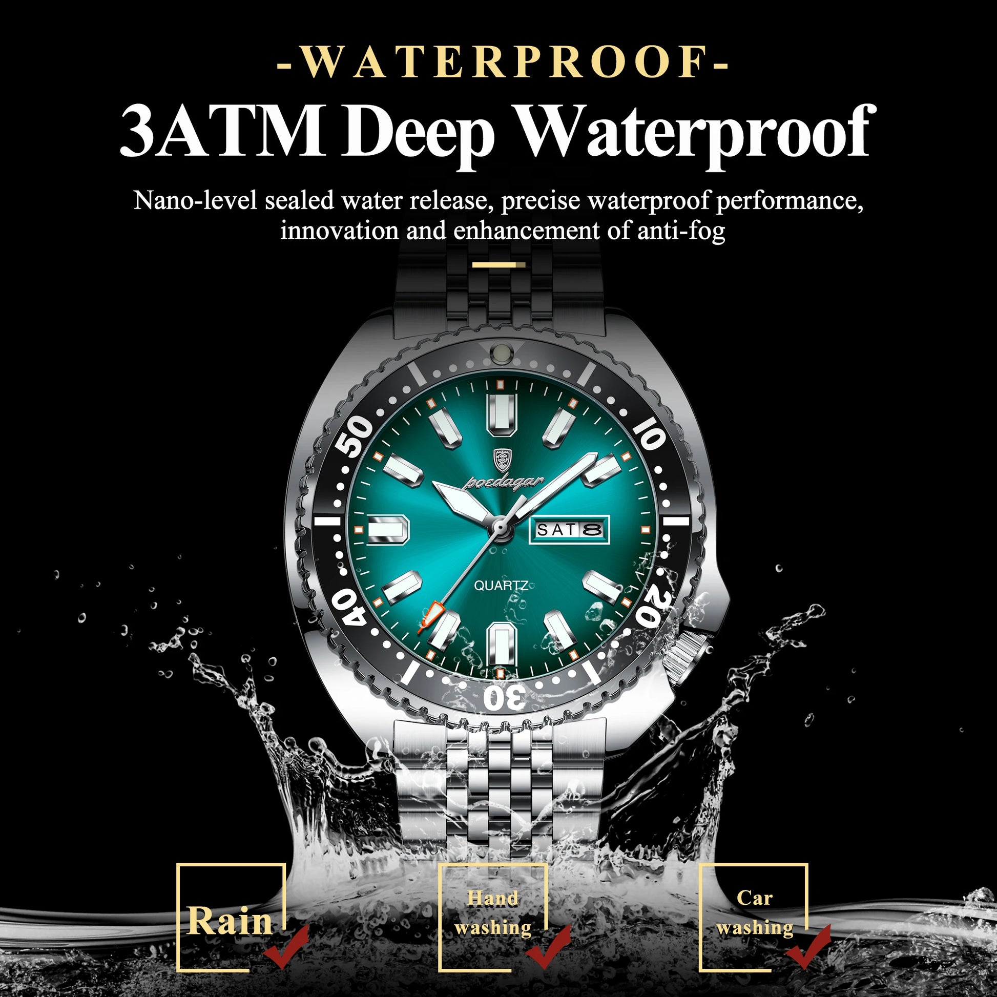 Business Men Watch Date Week Waterproof Luminous Luxury Man Wristwatch Sports Stainless Steel Men'S Quartz Watches Male