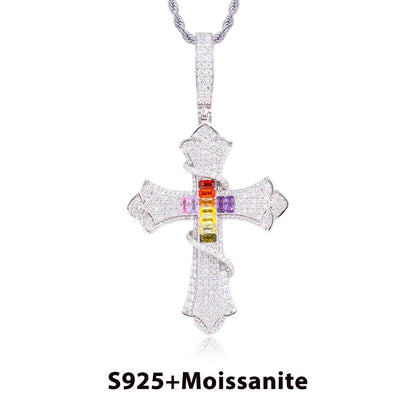 New 100% 925 Sterling Silver Iced Out Bling Color Thorns Cross D VVS1 Moissanite Pendants Necklace Hip Hop Men Women Jewelry