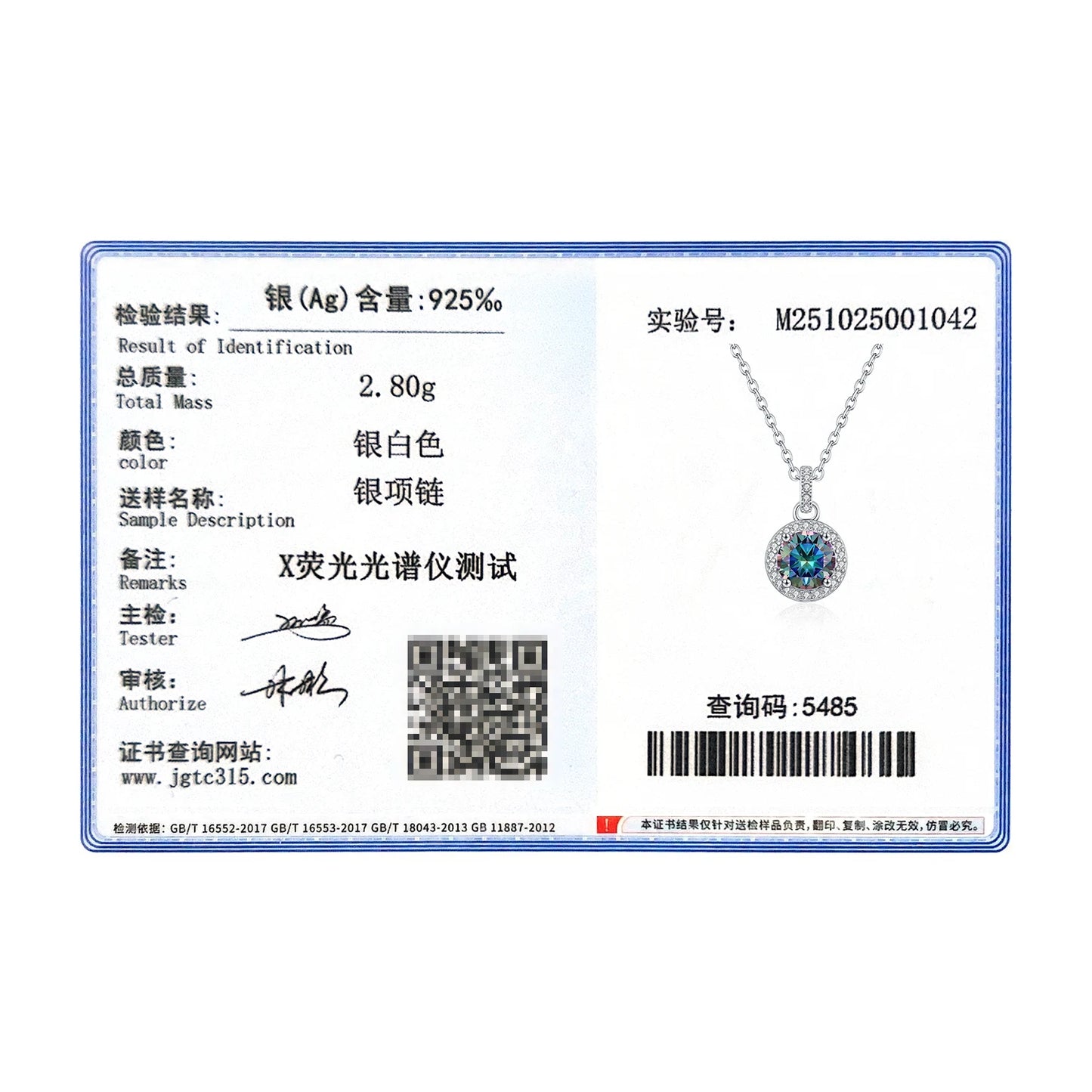 1CT Multicolor round Moissanite Necklaces 925 Sterling Silver Luxury Classic Pendant Necklace for Women Fine Jewelry