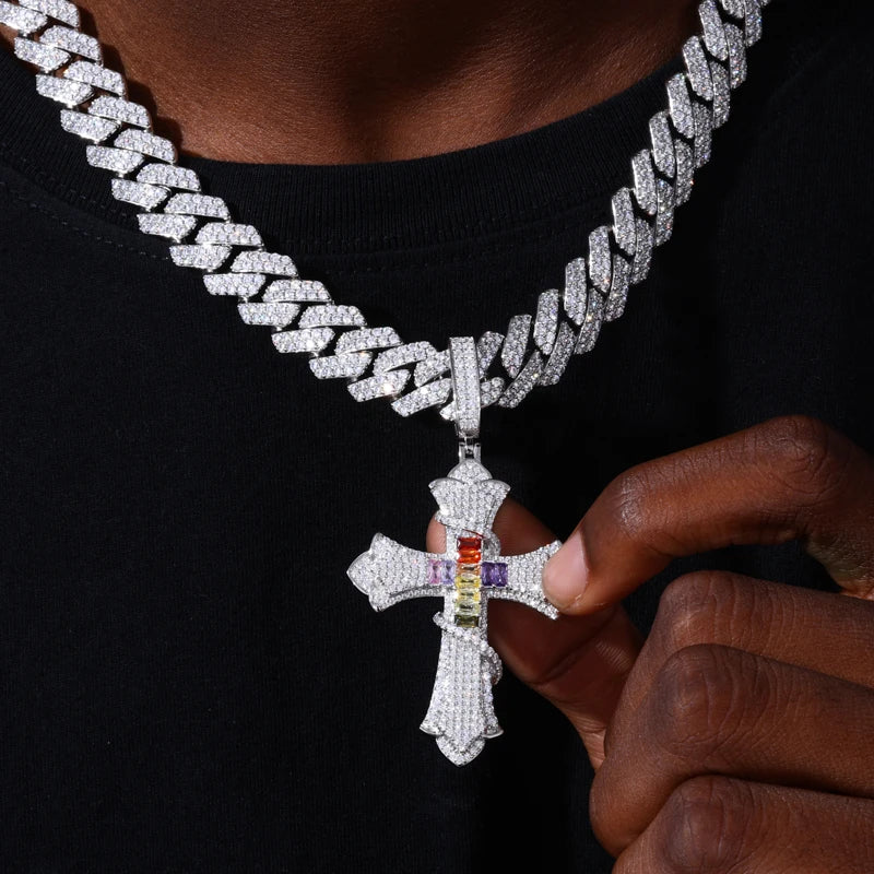 New 100% 925 Sterling Silver Iced Out Bling Color Thorns Cross D VVS1 Moissanite Pendants Necklace Hip Hop Men Women Jewelry