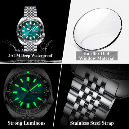 Business Men Watch Date Week Waterproof Luminous Luxury Man Wristwatch Sports Stainless Steel Men'S Quartz Watches Male