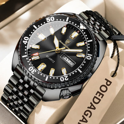 Business Men Watch Date Week Waterproof Luminous Luxury Man Wristwatch Sports Stainless Steel Men'S Quartz Watches Male