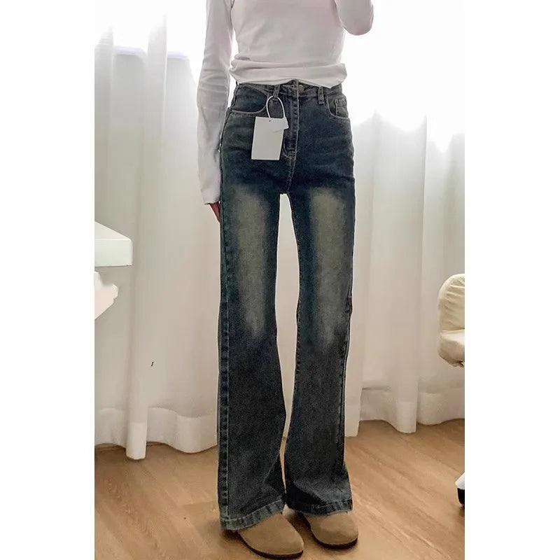 Spring 2025 Women'S Retro Micro Flared Jeans High Waist Cotton Stretch Denim Ro Ey Slimming Bootcut Pants Wear Resistant