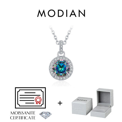 1CT Multicolor round Moissanite Necklaces 925 Sterling Silver Luxury Classic Pendant Necklace for Women Fine Jewelry