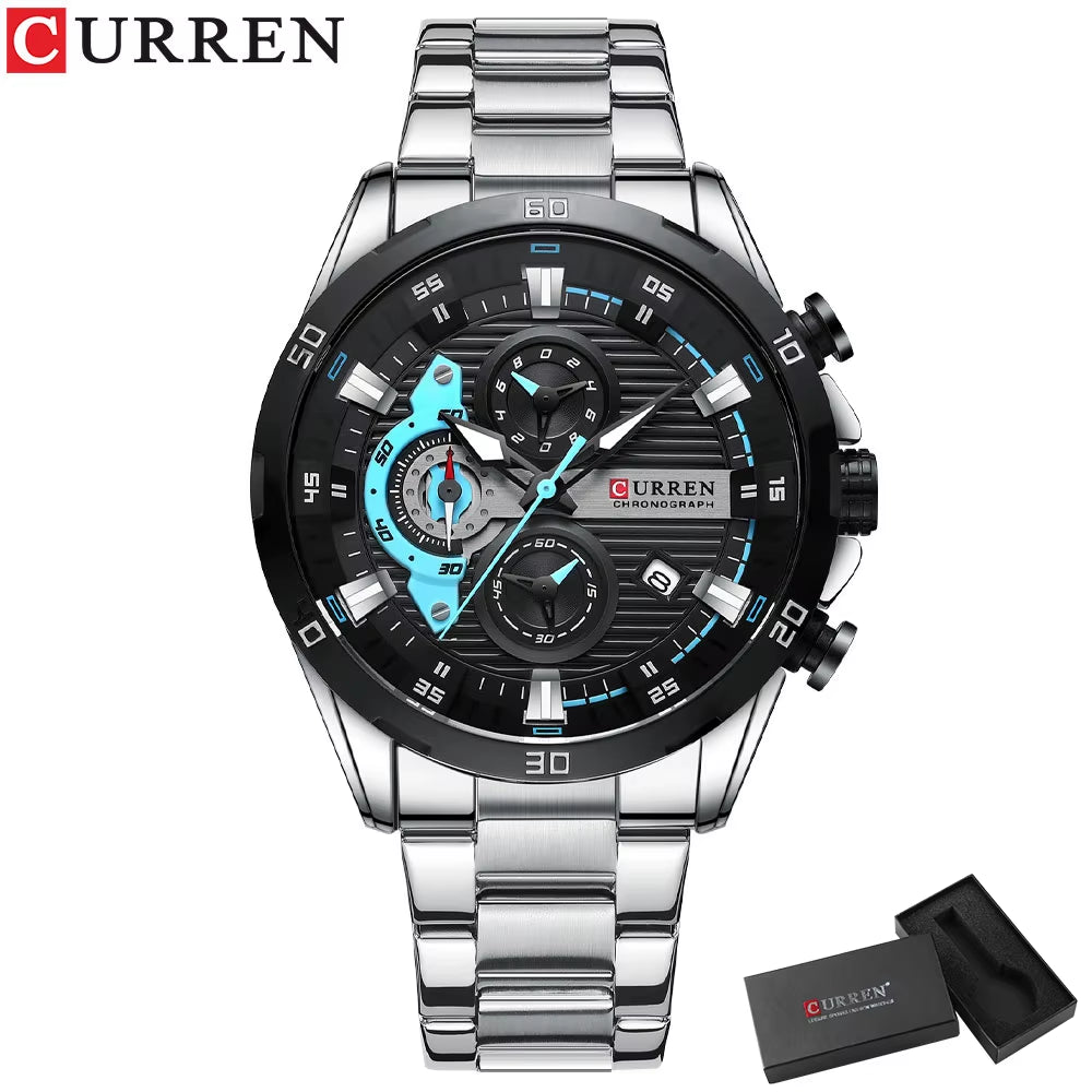 Men Watch Top Brand Luxury Sports Quartz Mens Watches Full Steel Waterproof Chronograph Wristwatch Men Relogio Masculino